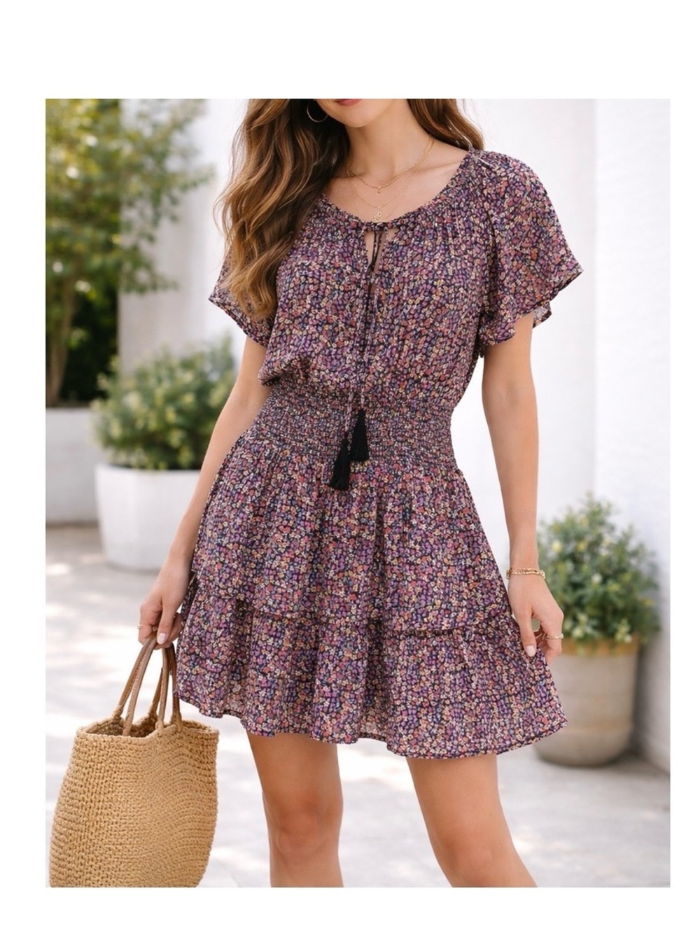 NWT Patrons of Peace Multicolor Floral Smocked Mini Dress